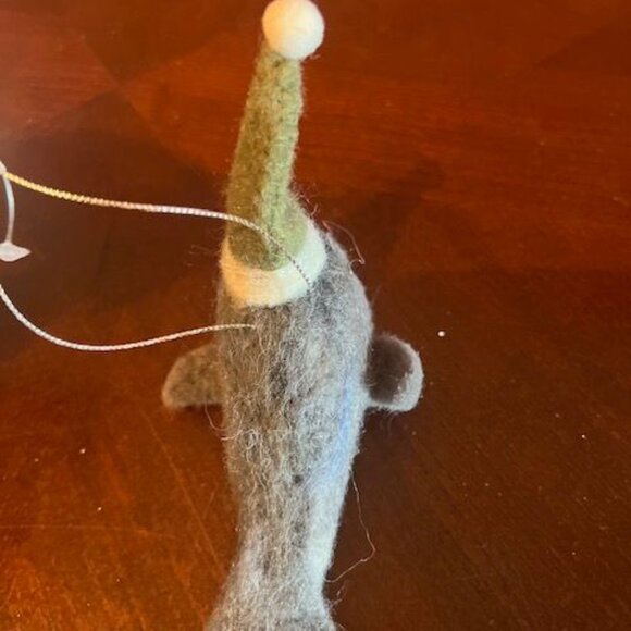 Whale Ornament With Green Hat  Wool Felt‎ Holiday Christmas ornament - Picture 5 of 6